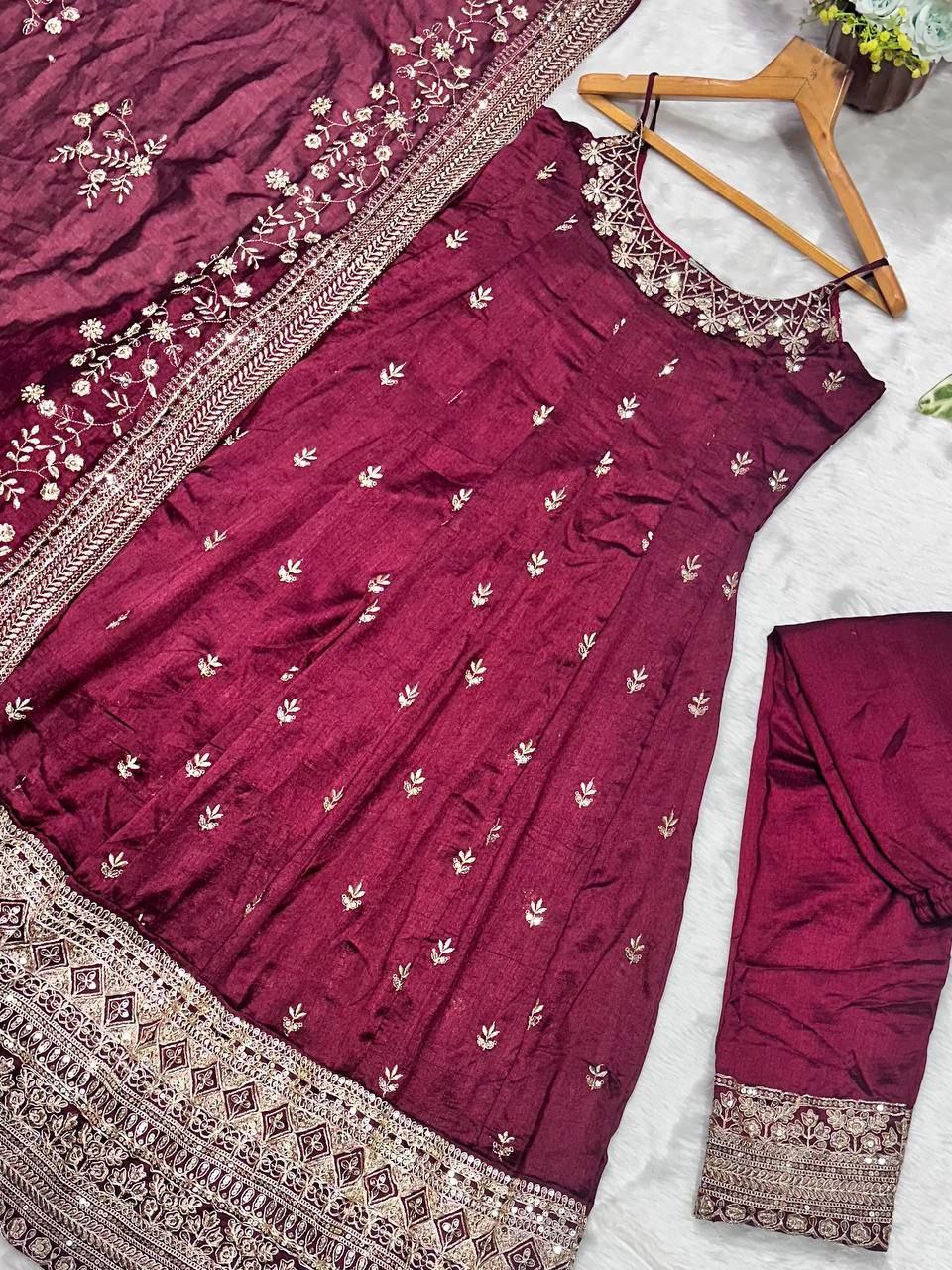 Regal Vichitra Silk Gown Set with Zari-Coding & Dupatta