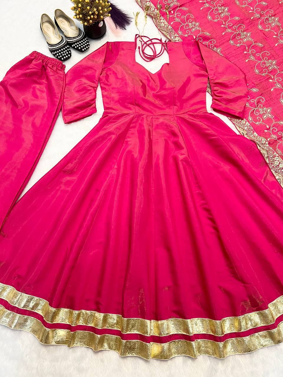 Elegant Cosmos Gown Set with Palazzo & Dupatta