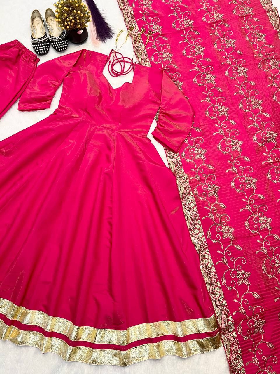 Elegant Cosmos Gown Set with Palazzo & Dupatta