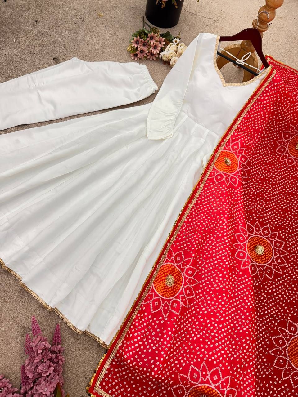 Roman Silk Flair Gown with Pant & Digital Print Dupatta – Elegant Festive Ensemble