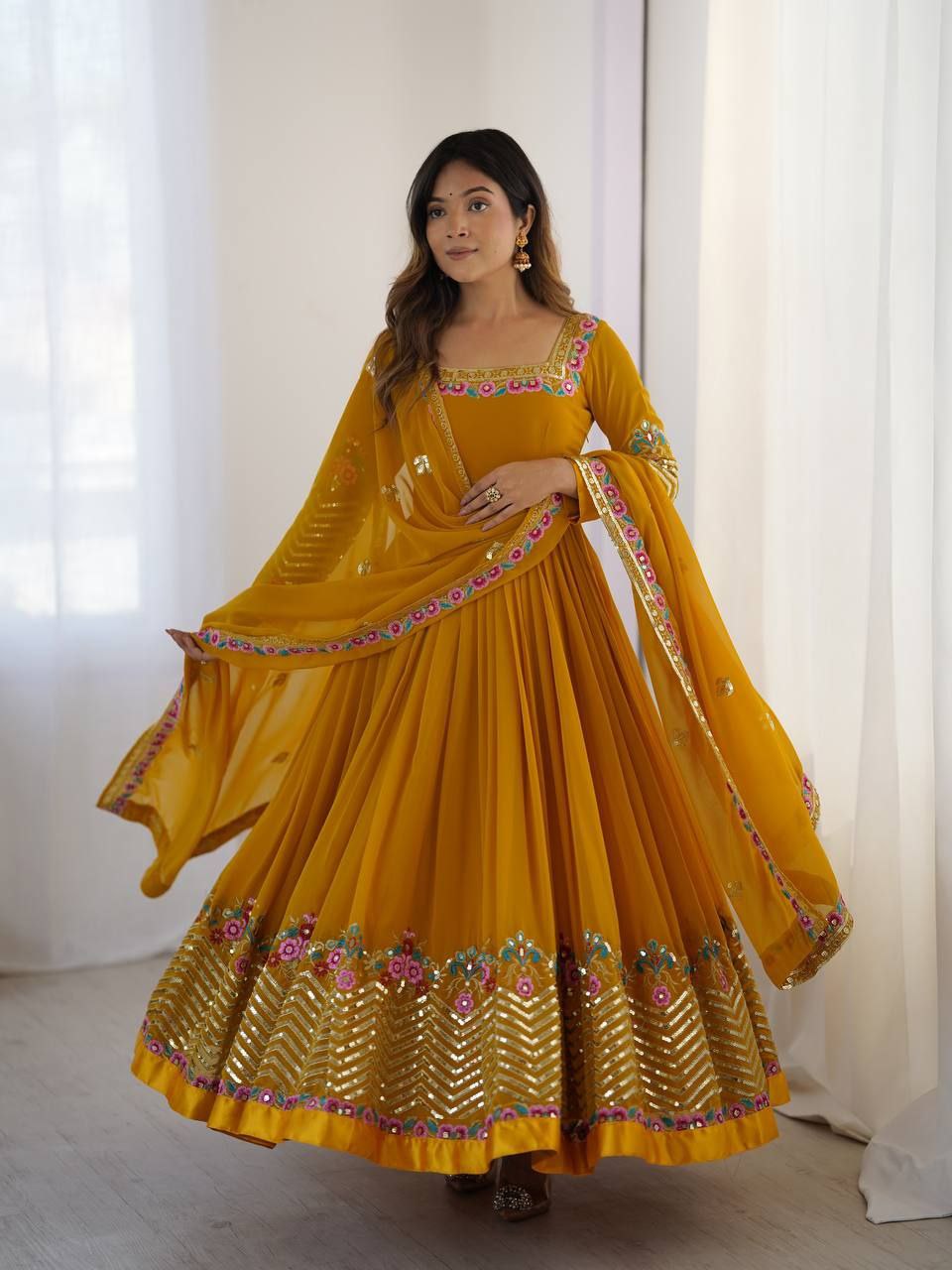 Graceful Georgette Embroidered Suit Set with Dupatta | Heavy 5mm Sequence Work