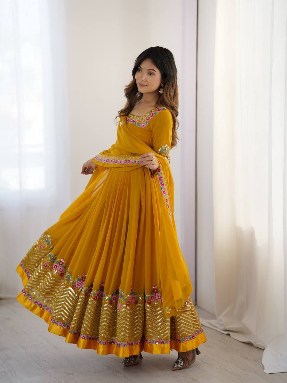 Graceful Georgette Embroidered Suit Set with Dupatta | Heavy 5mm Sequence Work
