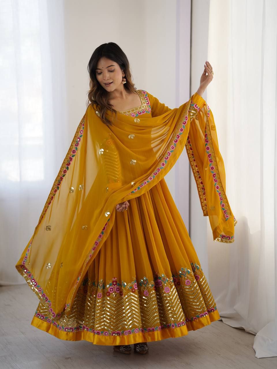Graceful Georgette Embroidered Suit Set with Dupatta | Heavy 5mm Sequence Work