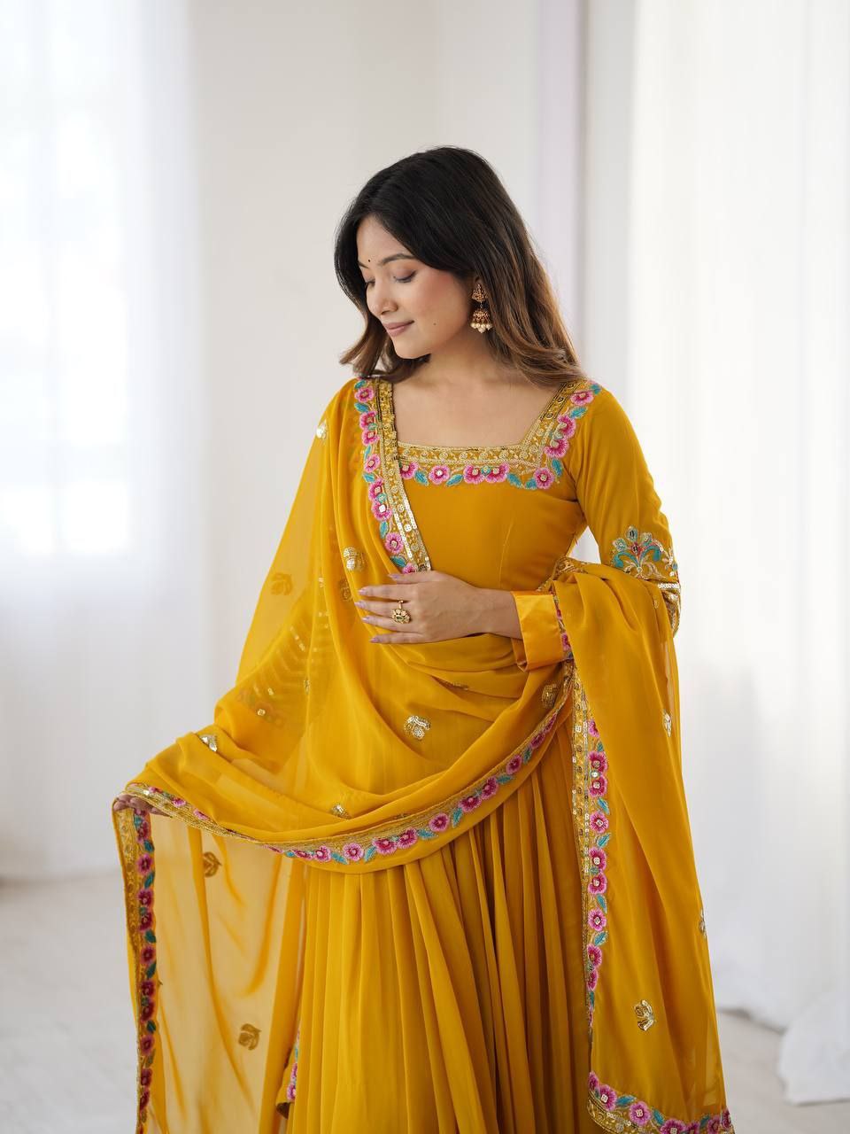 Graceful Georgette Embroidered Suit Set with Dupatta | Heavy 5mm Sequence Work