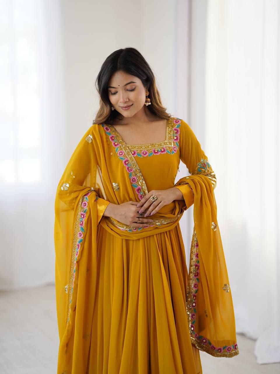 Graceful Georgette Embroidered Suit Set with Dupatta | Heavy 5mm Sequence Work