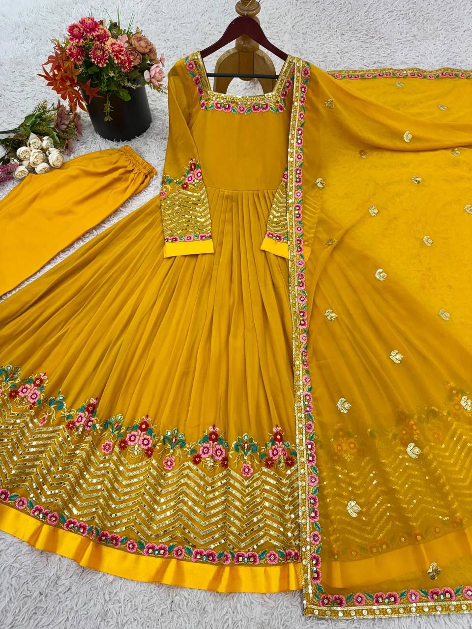 Graceful Georgette Embroidered Suit Set with Dupatta | Heavy 5mm Sequence Work
