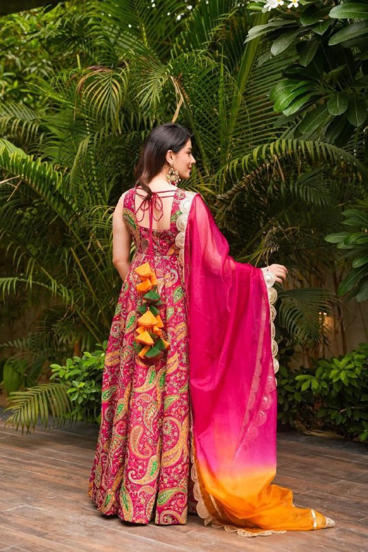 Elegant Organza Silk Printed Anarkali Gown with Dupatta