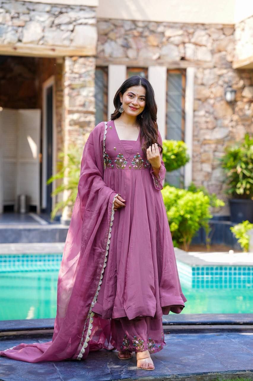 Elegant Faux Georgette Embroidered Suit Set with Fancy Dupatta