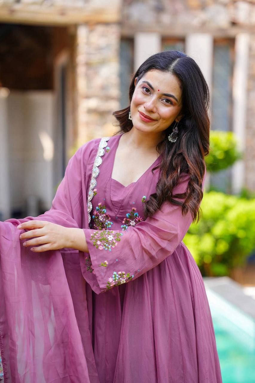 Elegant Faux Georgette Embroidered Suit Set with Fancy Dupatta