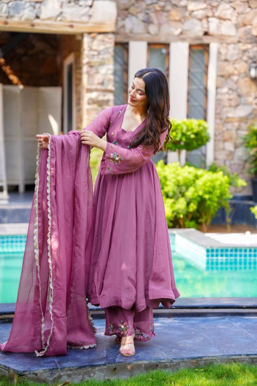 Elegant Faux Georgette Embroidered Suit Set with Fancy Dupatta