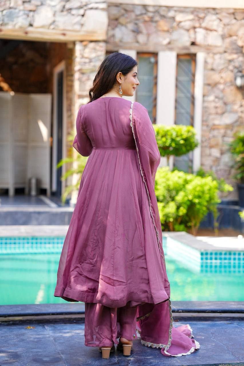 Elegant Faux Georgette Embroidered Suit Set with Fancy Dupatta