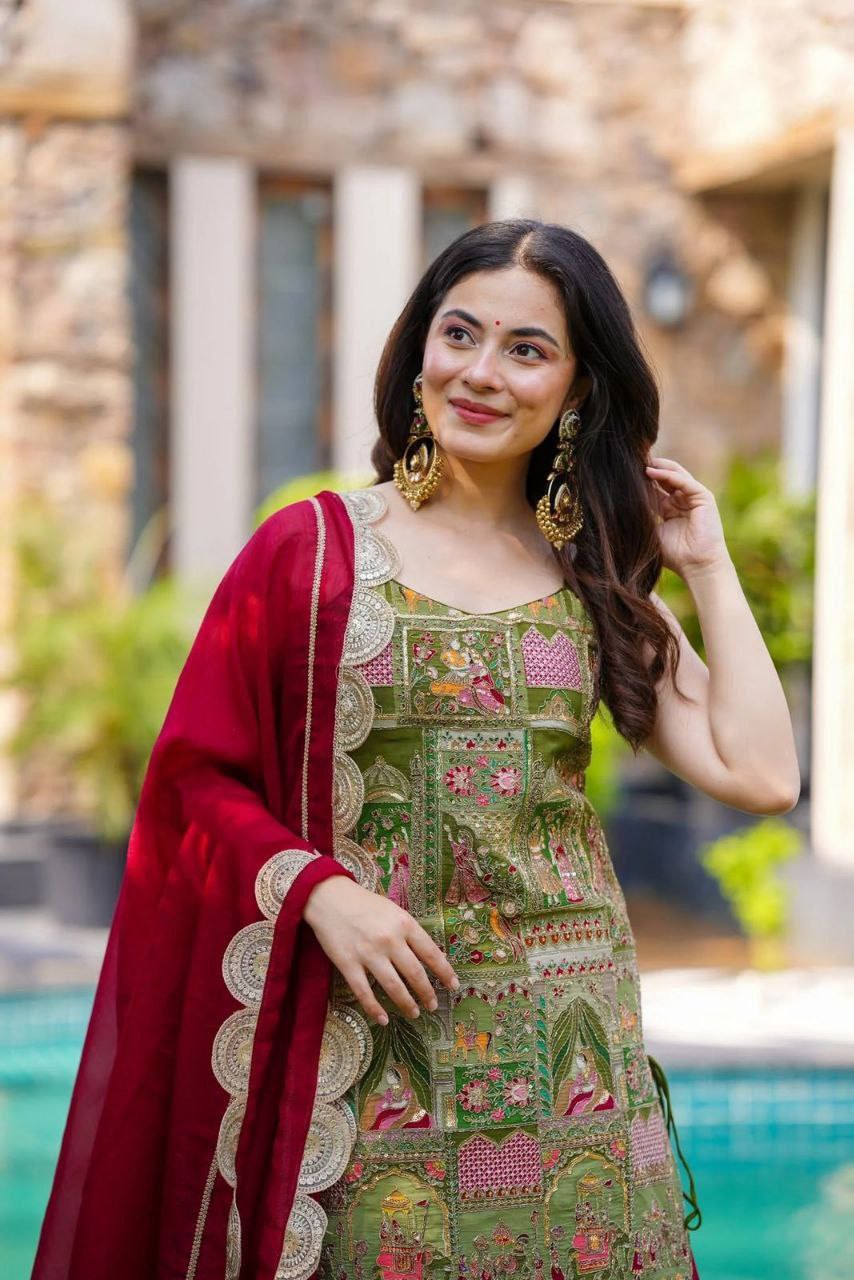 Elegant Jimmy Organza Digital Printed Suit Set with Fancy Dupatta