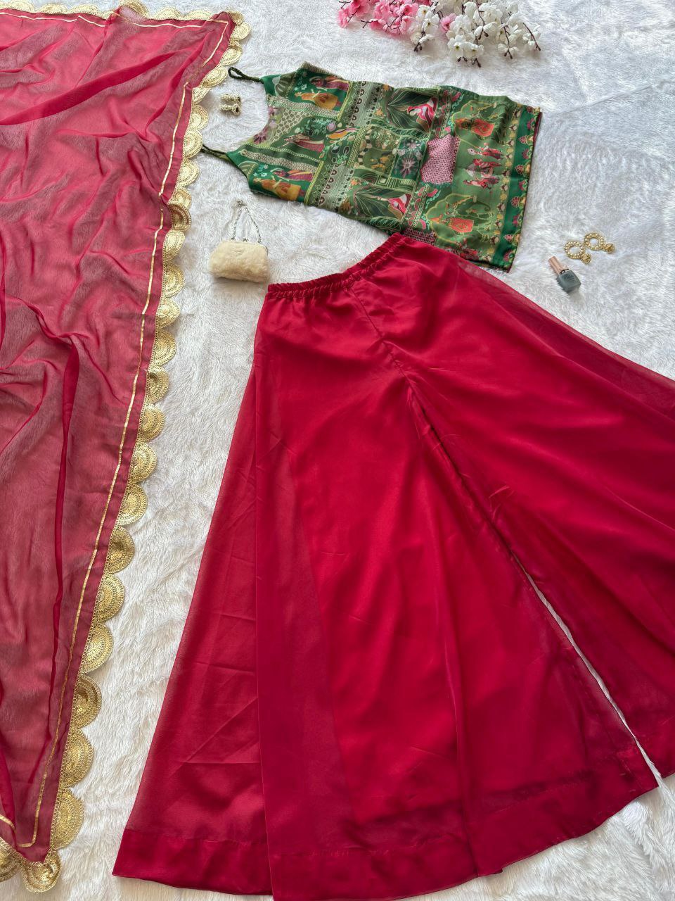 Elegant Jimmy Organza Digital Printed Suit Set with Fancy Dupatta
