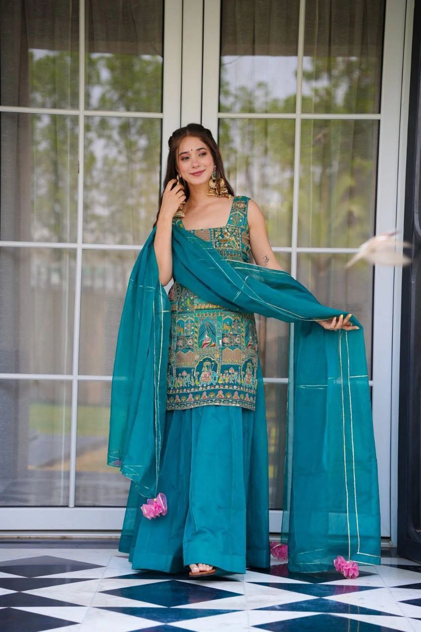 Elegant Jimmy Organza Digital Printed Suit Set with Gota Patti Dupatta