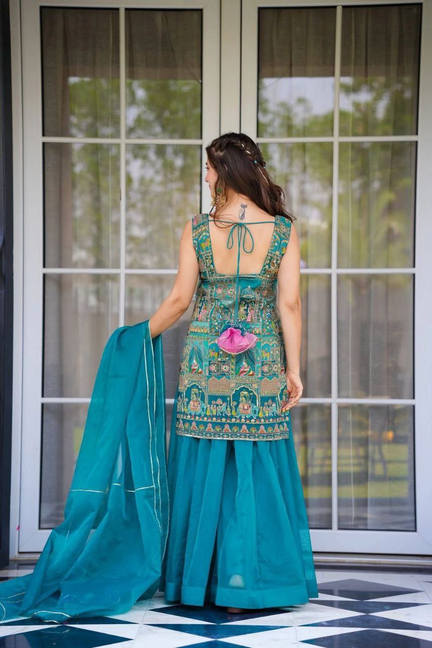 Elegant Jimmy Organza Digital Printed Suit Set with Gota Patti Dupatta