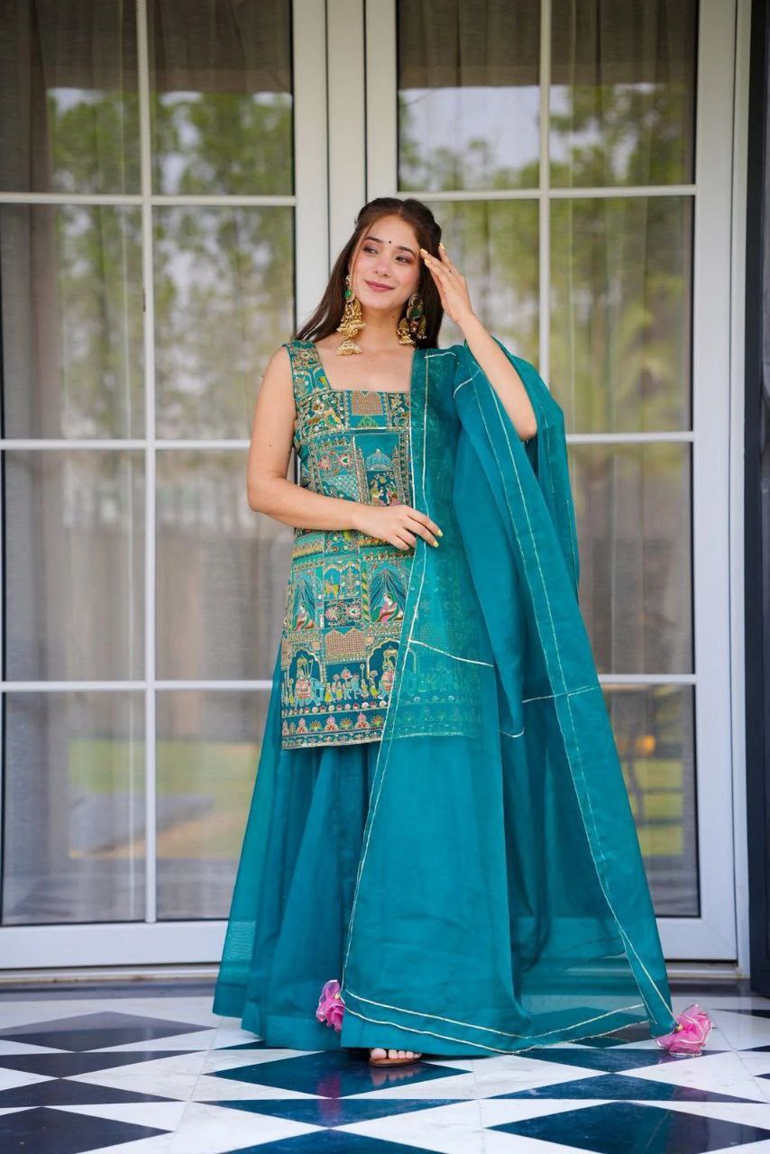 Elegant Jimmy Organza Digital Printed Suit Set with Gota Patti Dupatta
