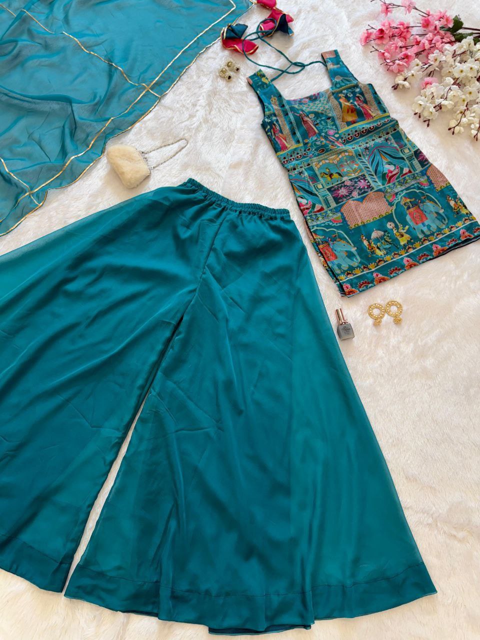 Elegant Jimmy Organza Digital Printed Suit Set with Gota Patti Dupatta