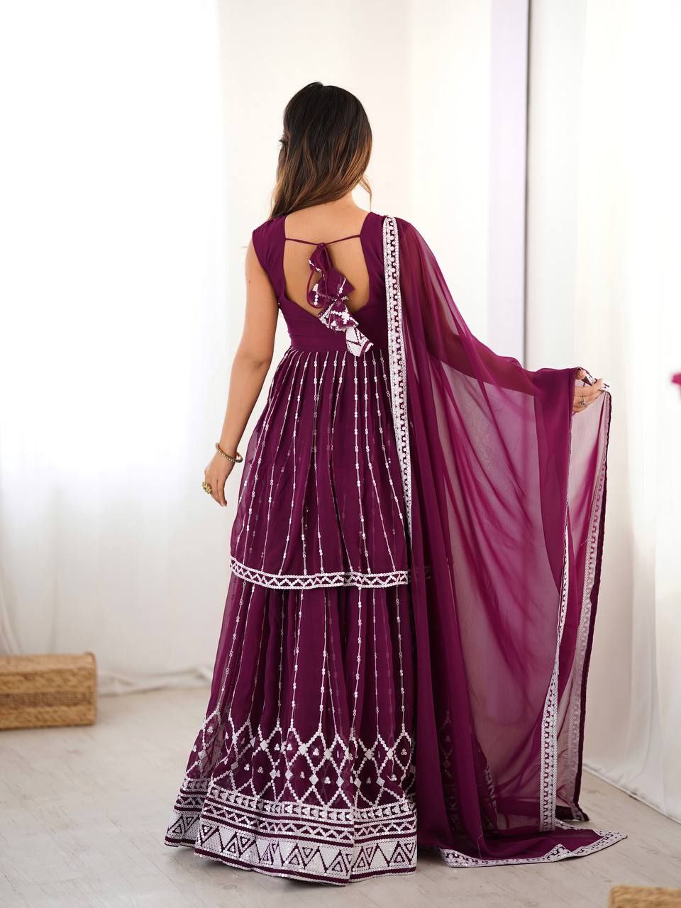Designer Faux Georgette Lehenga Set with 9MM Sequence & Thread Work