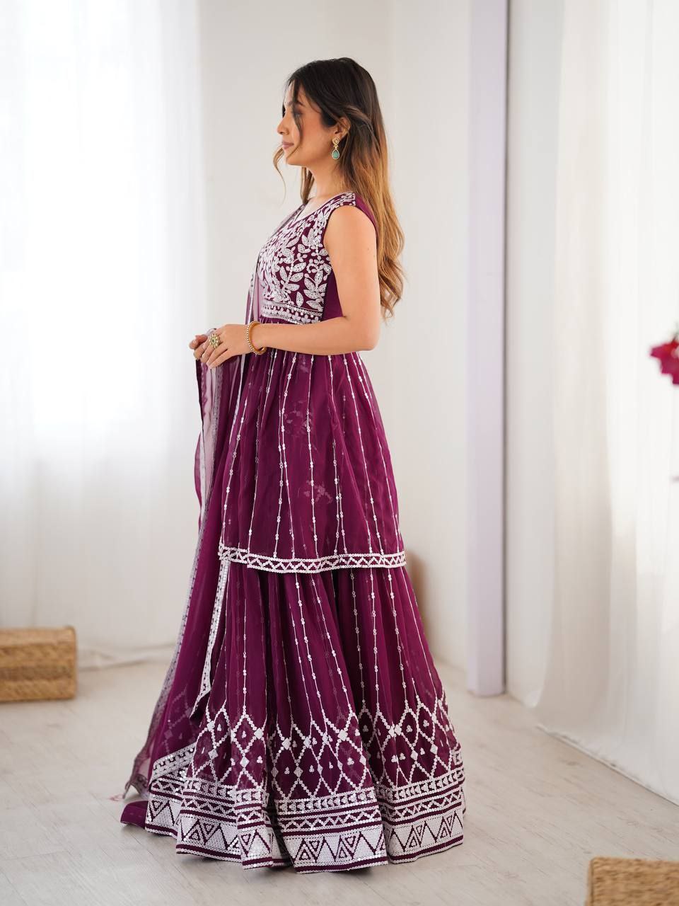 Designer Faux Georgette Lehenga Set with 9MM Sequence & Thread Work