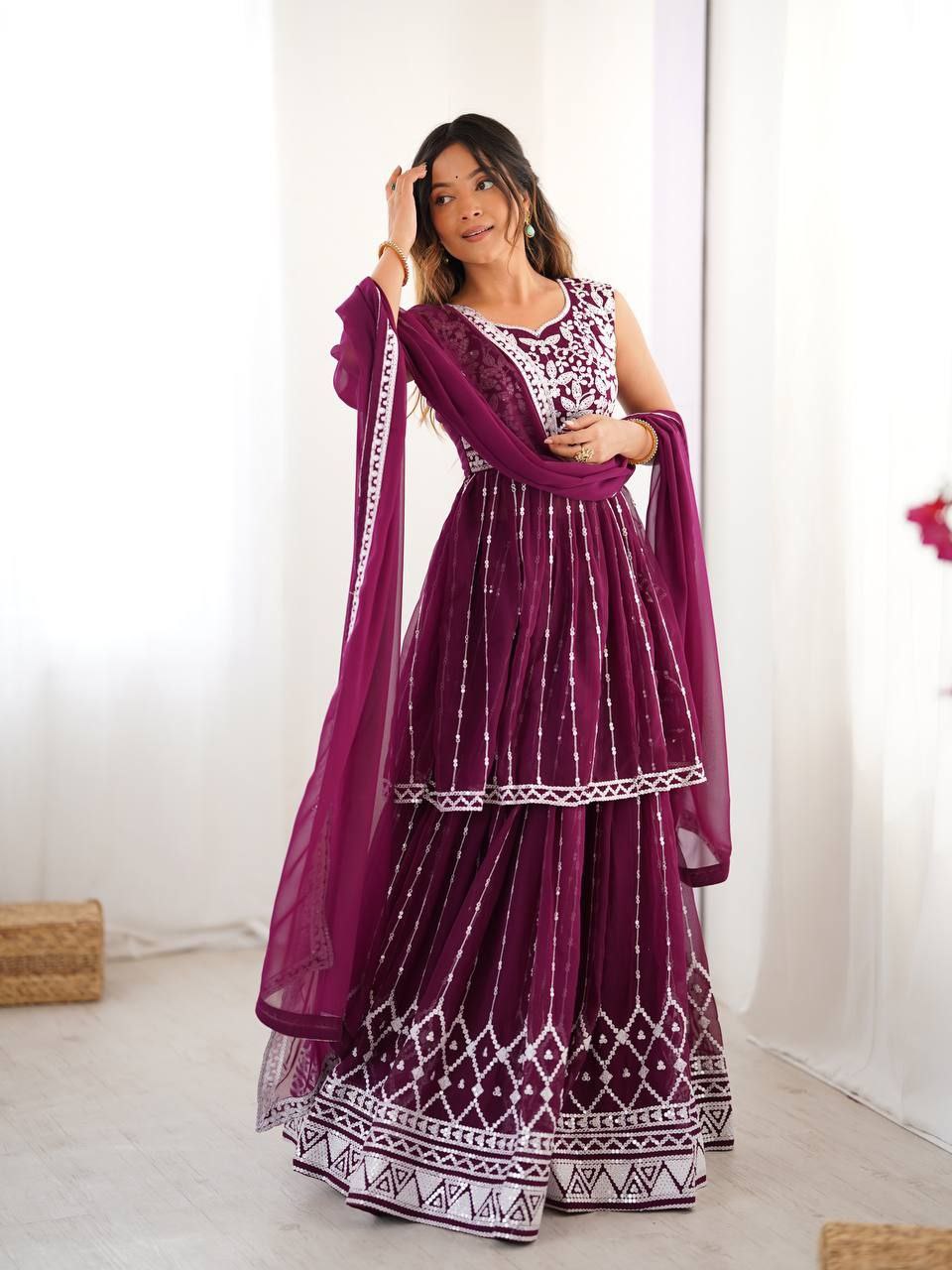 Designer Faux Georgette Lehenga Set with 9MM Sequence & Thread Work