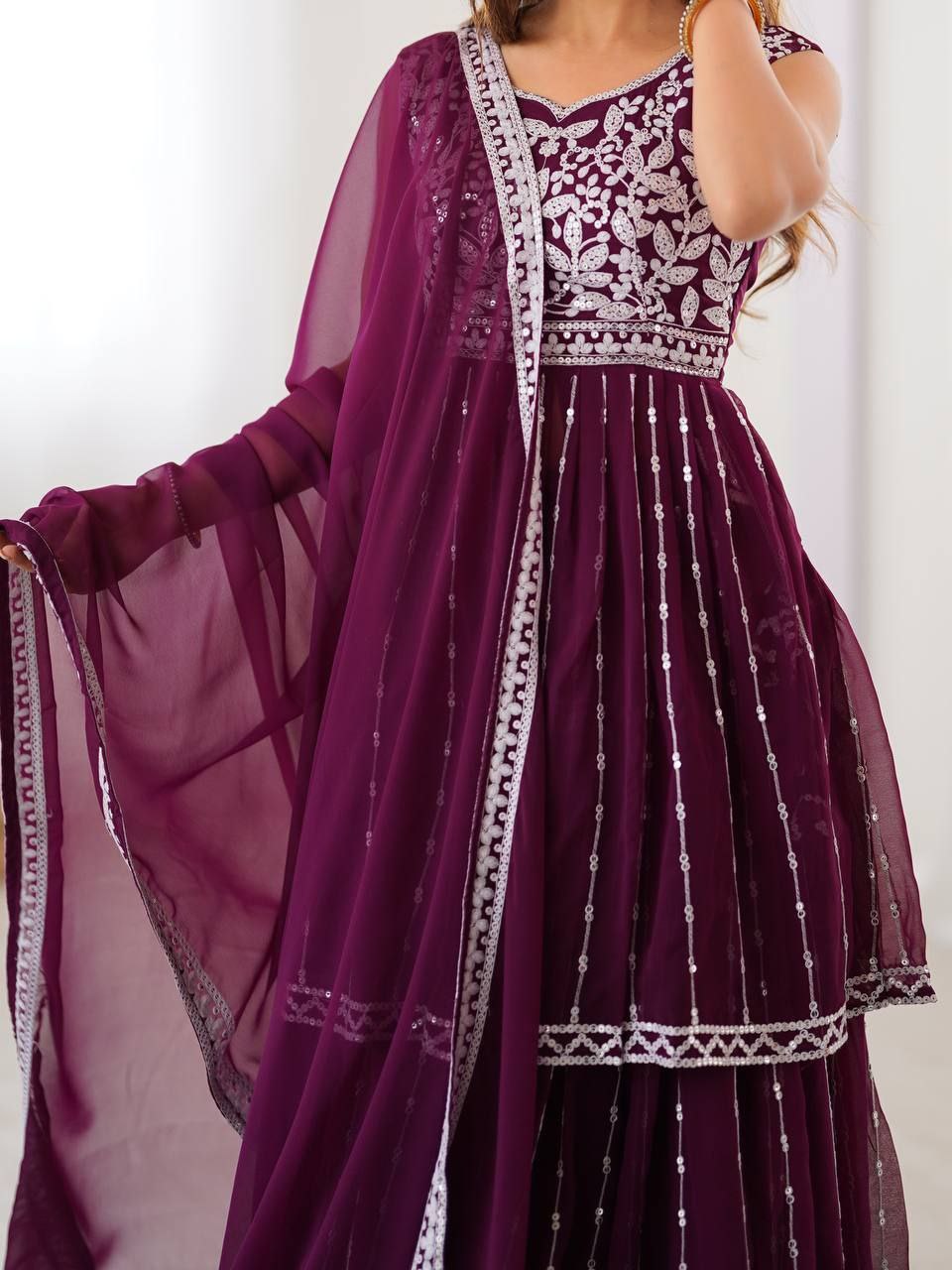 Designer Faux Georgette Lehenga Set with 9MM Sequence & Thread Work