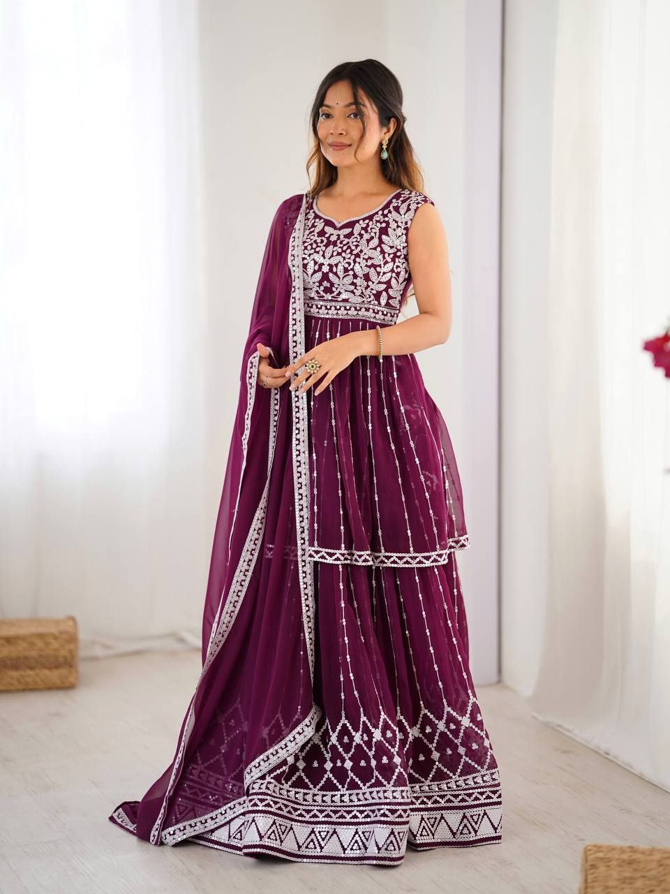 Designer Faux Georgette Lehenga Set with 9MM Sequence & Thread Work