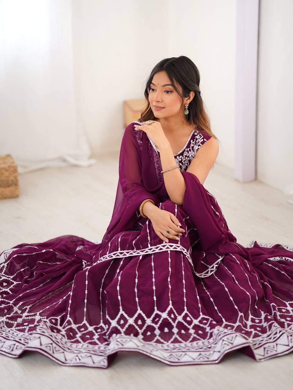 Designer Faux Georgette Lehenga Set with 9MM Sequence & Thread Work