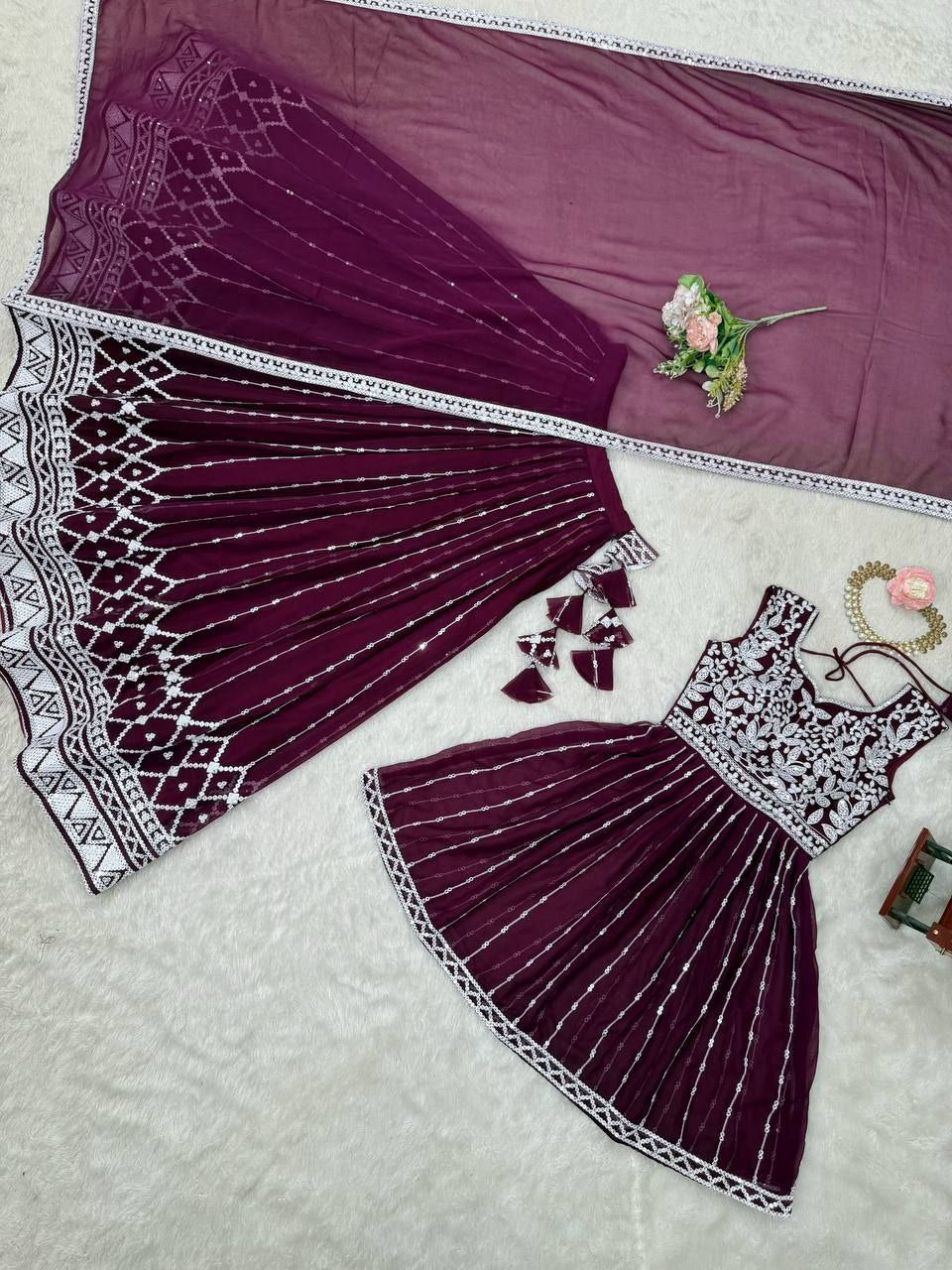 Designer Faux Georgette Lehenga Set with 9MM Sequence & Thread Work