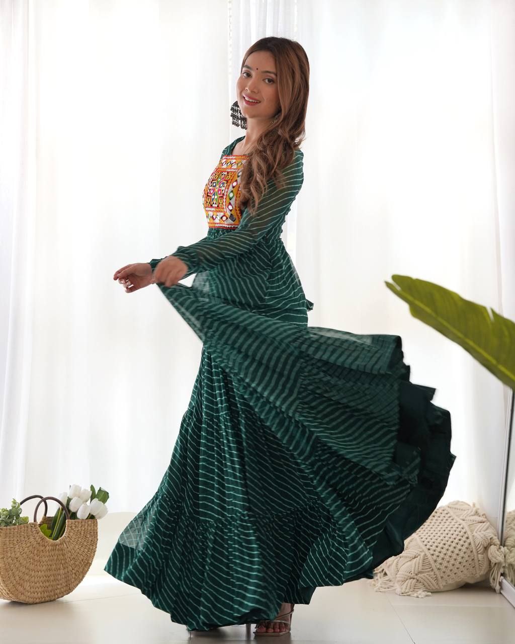 Elegant Laheriya Print Fox Georgette Anarkali Gown