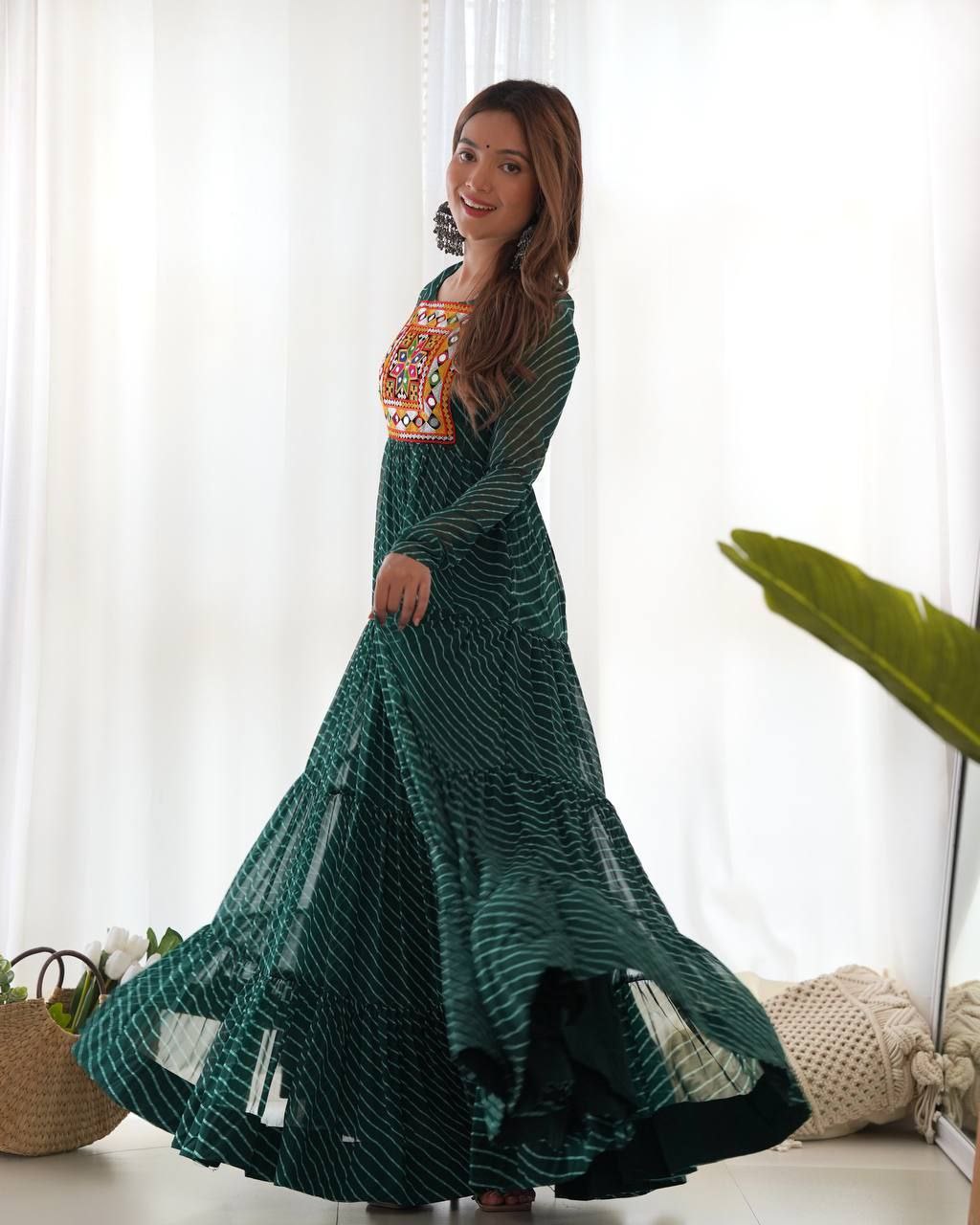 Elegant Laheriya Print Fox Georgette Anarkali Gown