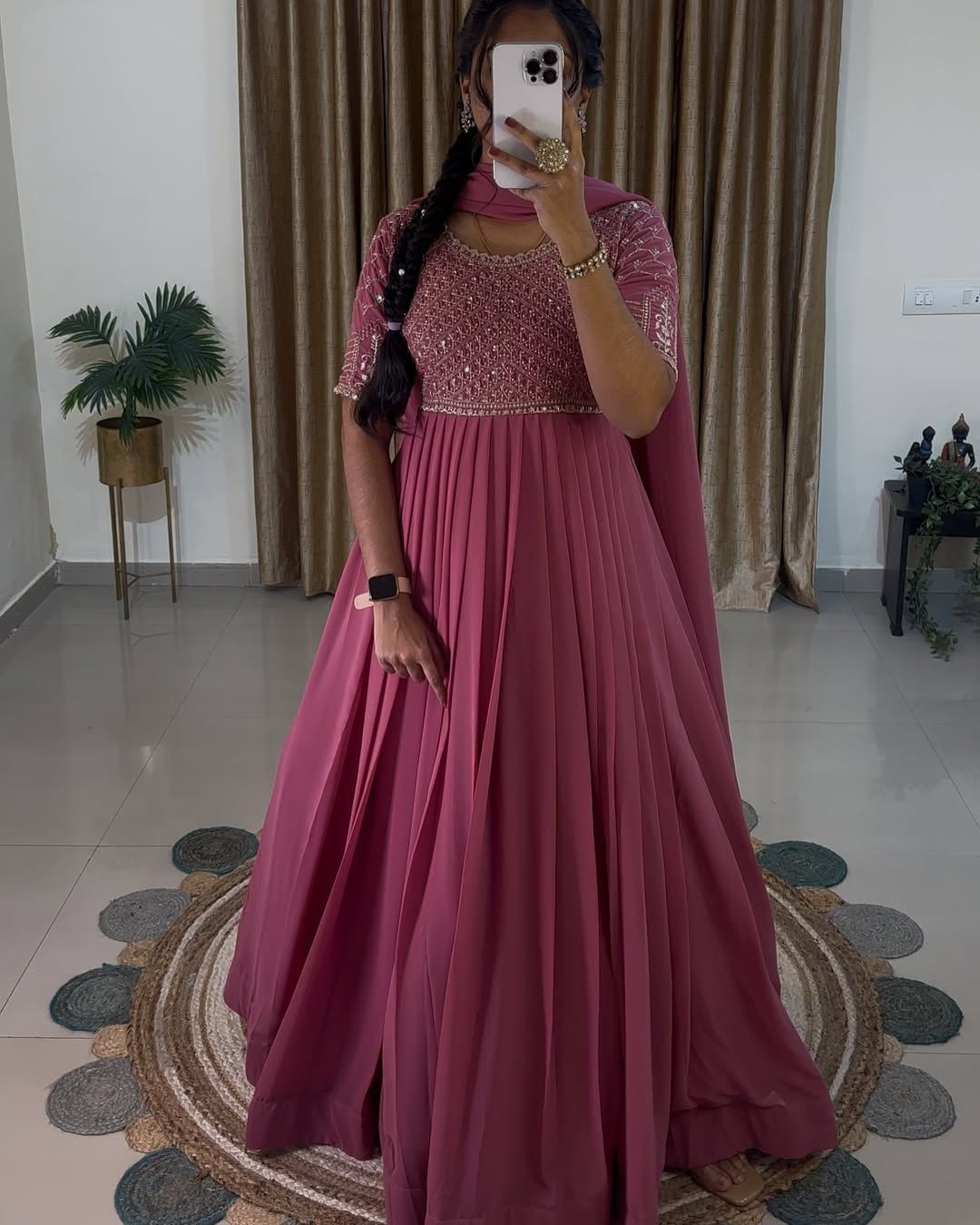 Premium Faux Georgette Embroidered Sequence Work Party Wear Gown