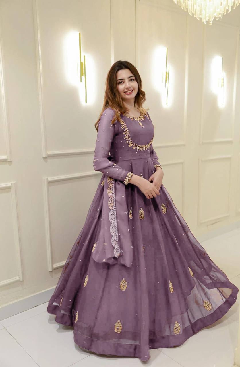 Exclusive Georgette Sequence Embroidery Gown with Dupatta