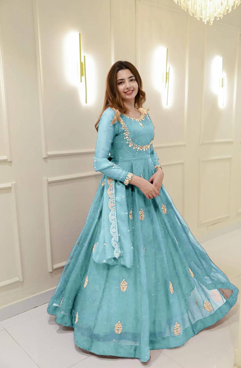 Exclusive Georgette Sequence Embroidery Gown with Dupatta