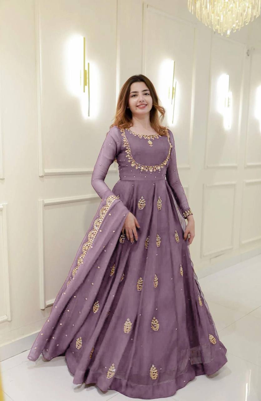 Exclusive Georgette Sequence Embroidery Gown with Dupatta