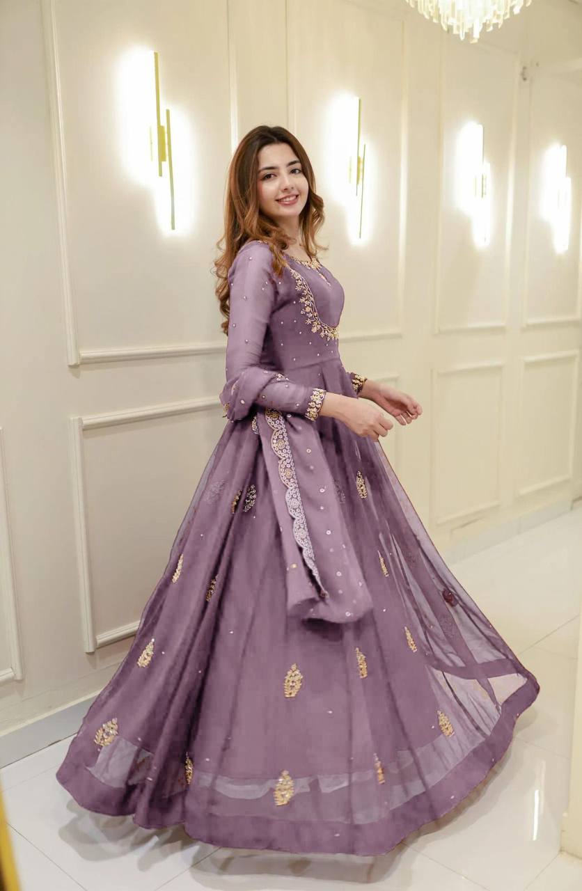 Exclusive Georgette Sequence Embroidery Gown with Dupatta