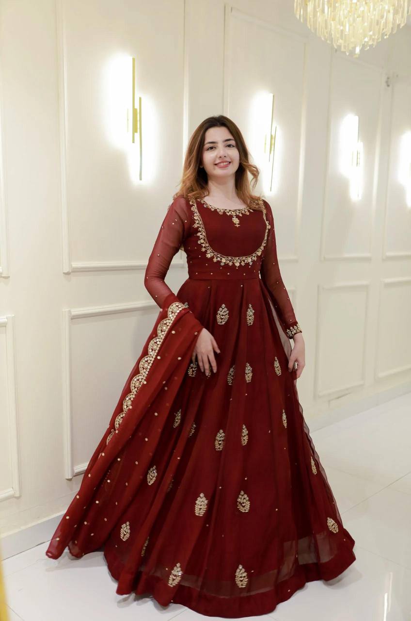 Exclusive Georgette Sequence Embroidery Gown with Dupatta