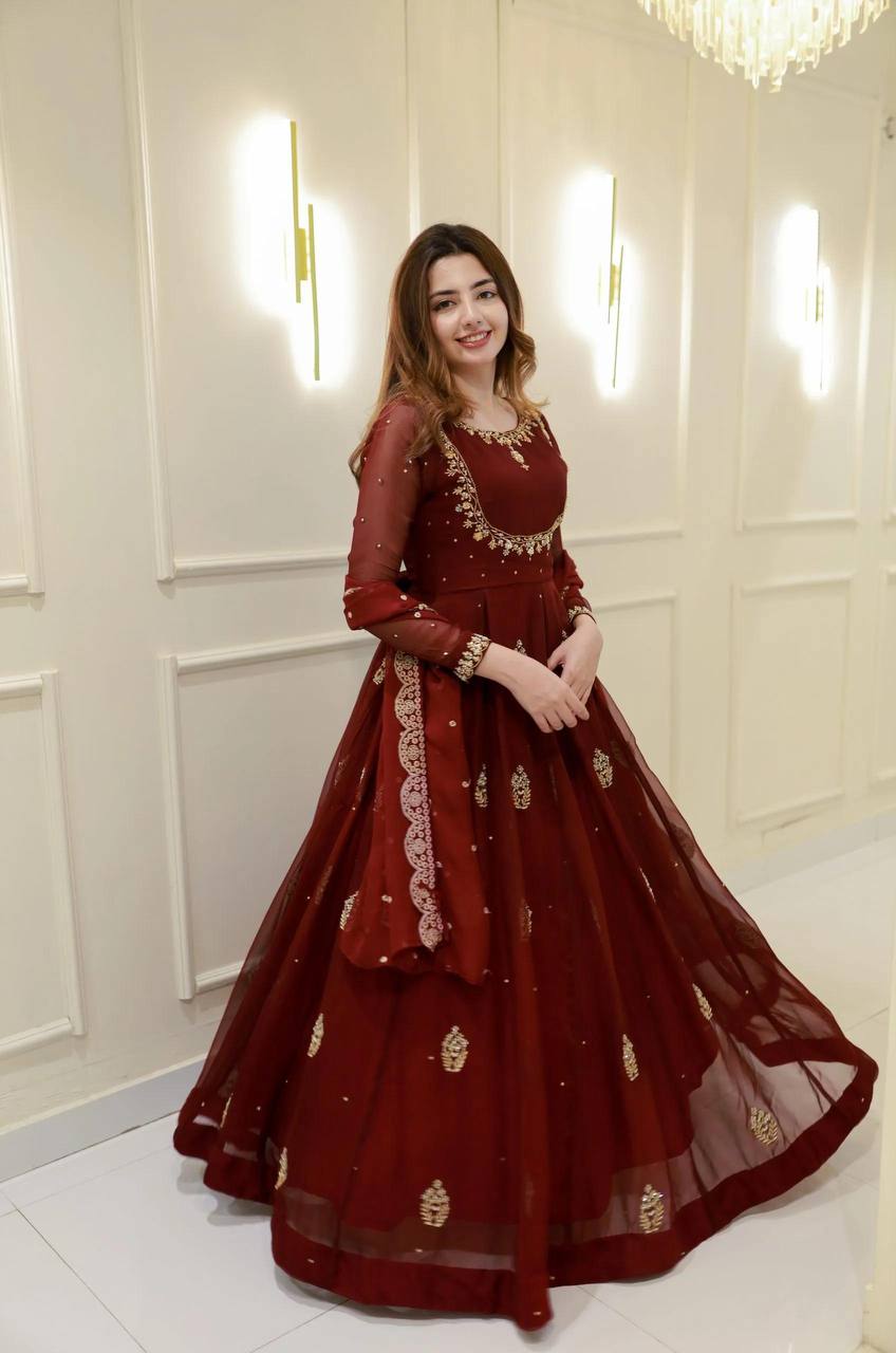 Exclusive Georgette Sequence Embroidery Gown with Dupatta