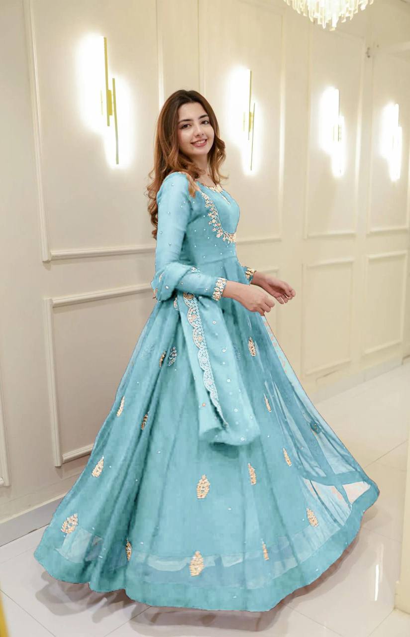 Exclusive Georgette Sequence Embroidery Gown with Dupatta