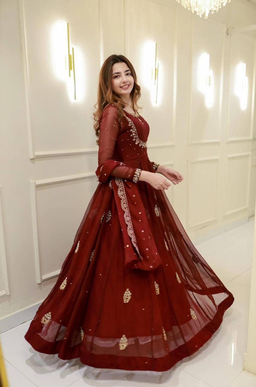 Exclusive Georgette Sequence Embroidery Gown with Dupatta