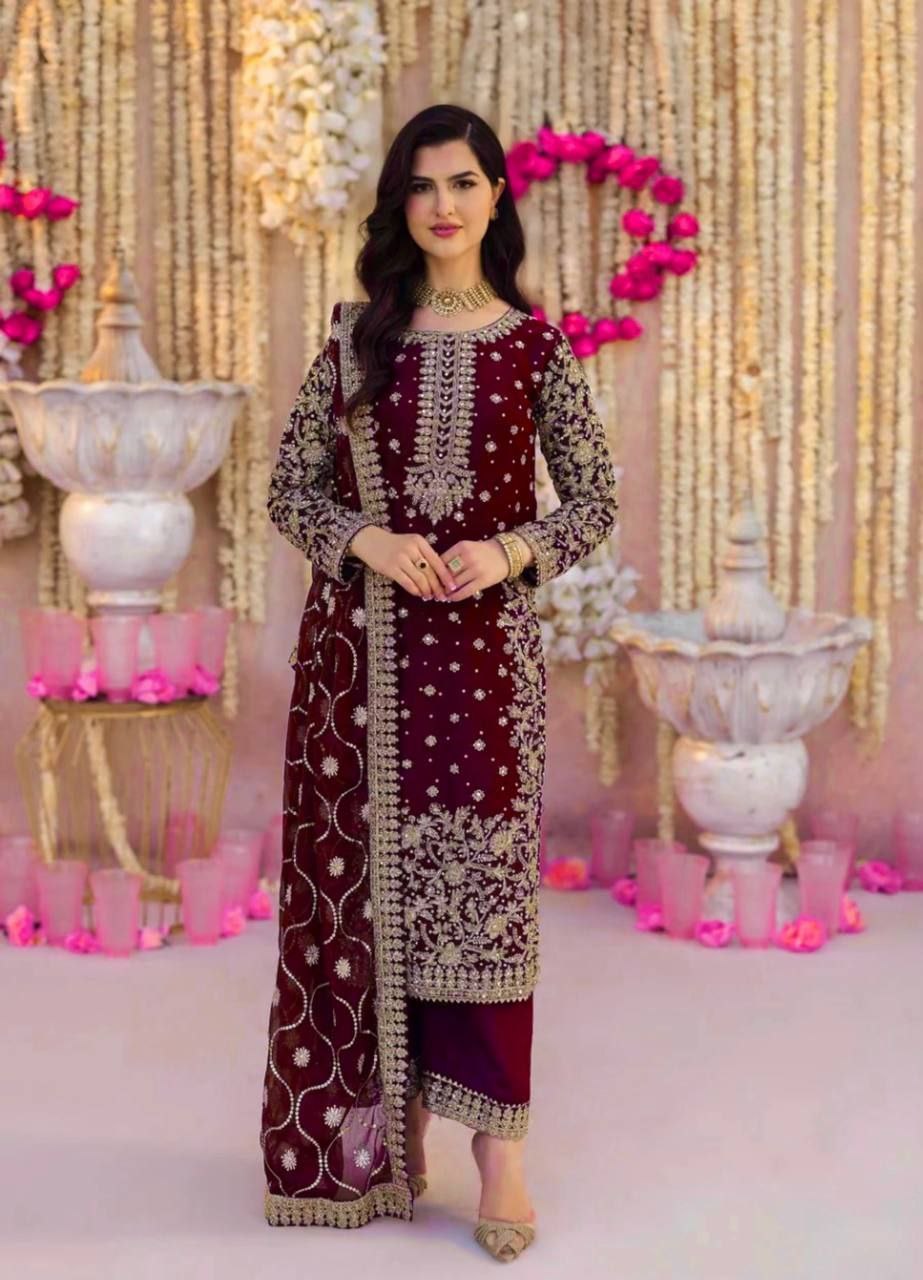 Heavy Faux Georgette Embroidered Sequence Work Top & Pent Set with Dupatta