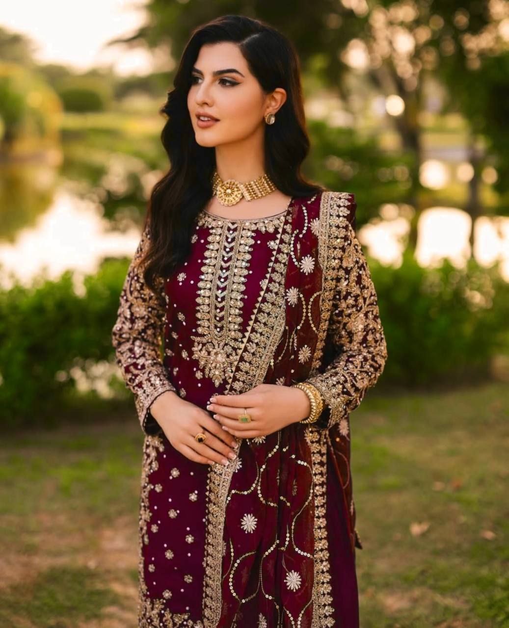 Heavy Faux Georgette Embroidered Sequence Work Top & Pent Set with Dupatta