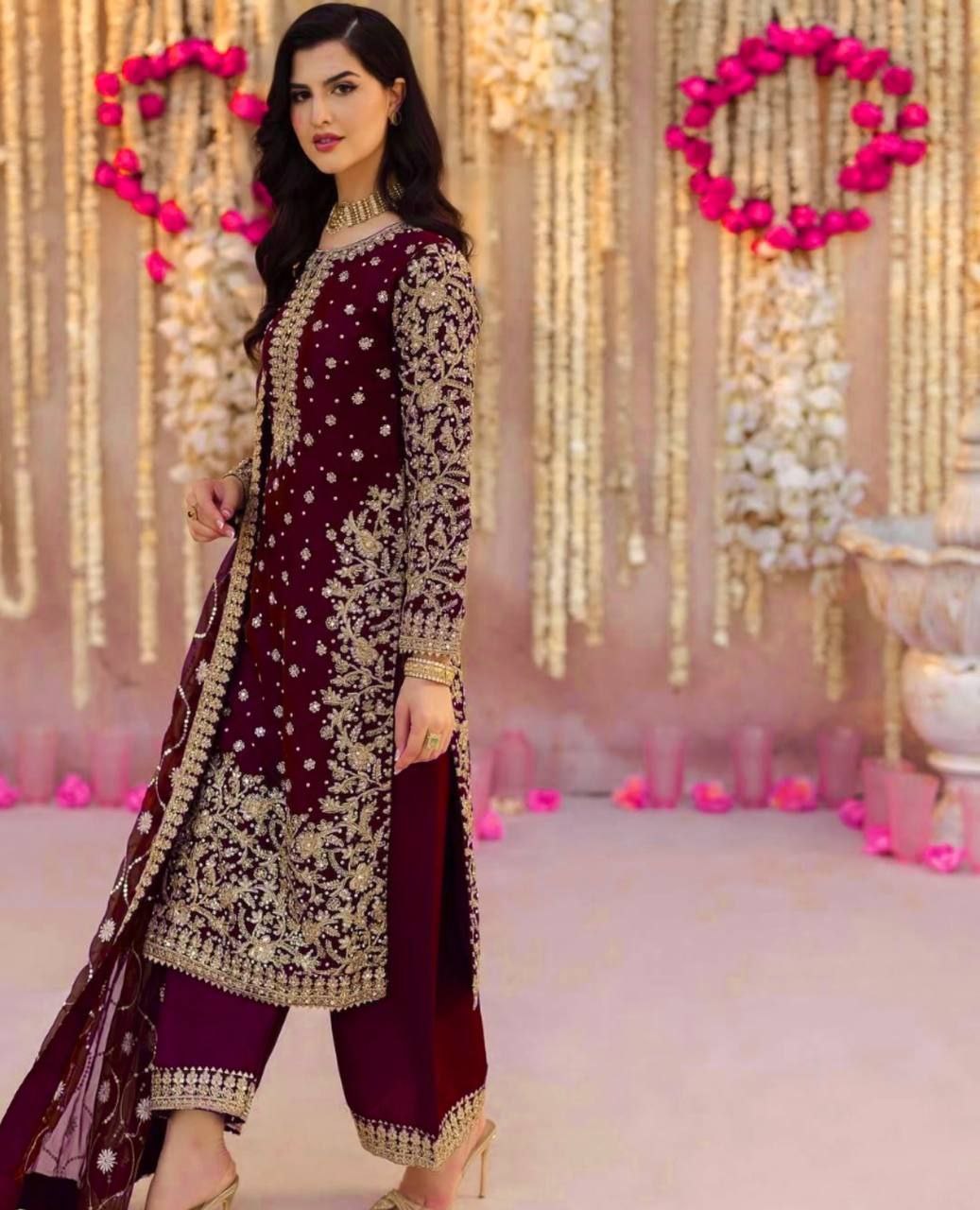 Heavy Faux Georgette Embroidered Sequence Work Top & Pent Set with Dupatta