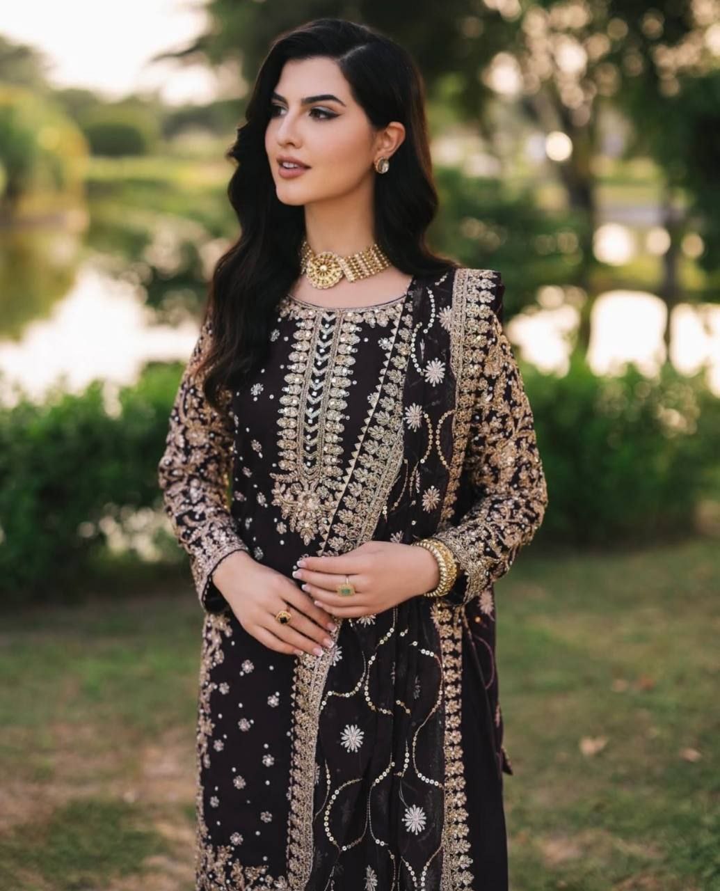 Heavy Faux Georgette Embroidered Sequence Work Top & Pent Set with Dupatta