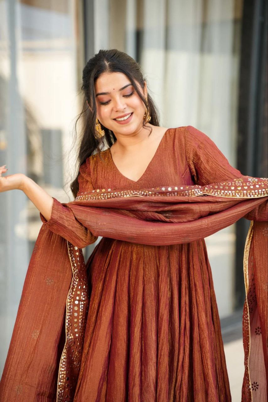 Elegant Chinon Embroidered Kurti Set with Matching Dupatta