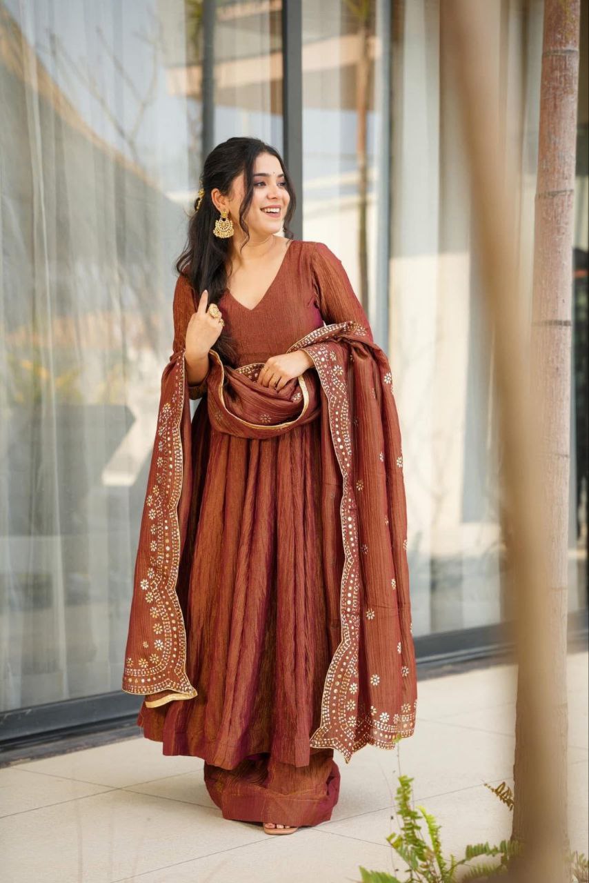Elegant Chinon Embroidered Kurti Set with Matching Dupatta