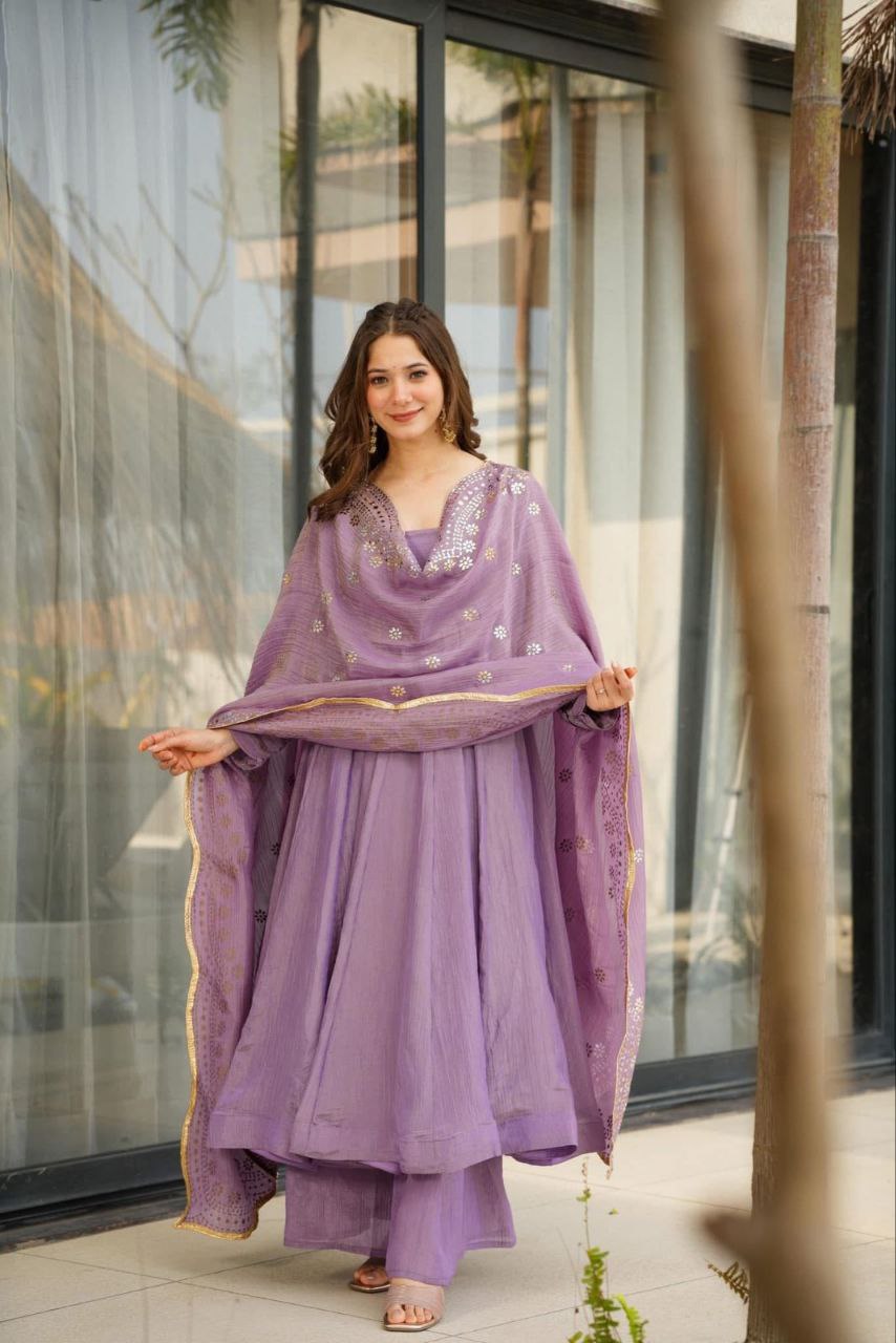 Elegant Chinon Embroidered Kurti Set with Matching Dupatta