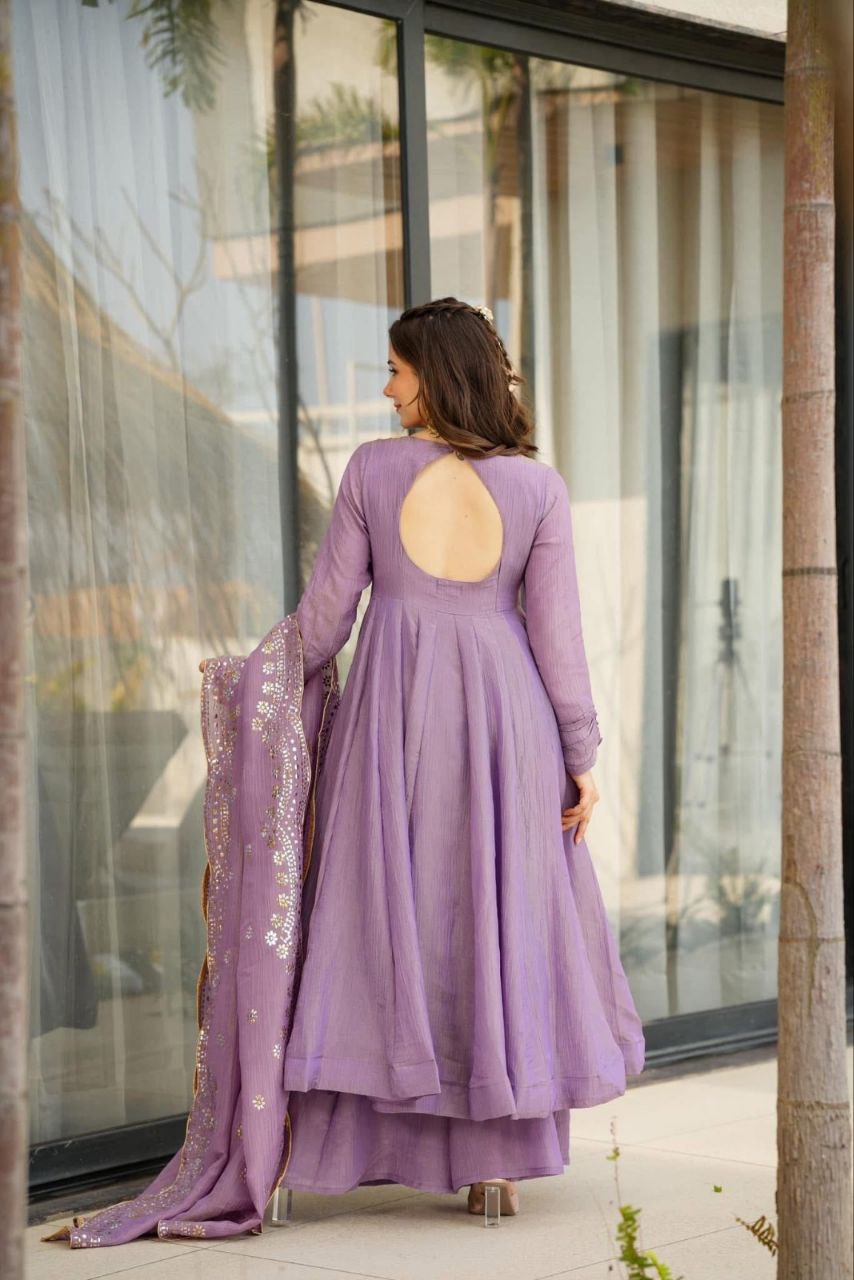Elegant Chinon Embroidered Kurti Set with Matching Dupatta