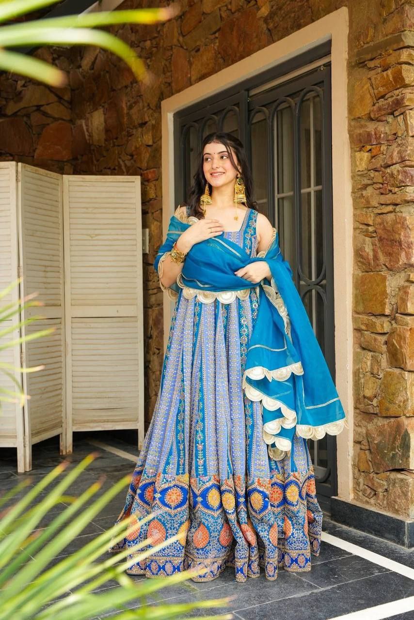 Pure Jimmy Organza Silk Digital Printed Anarkali Gown with Georgette Dupatta