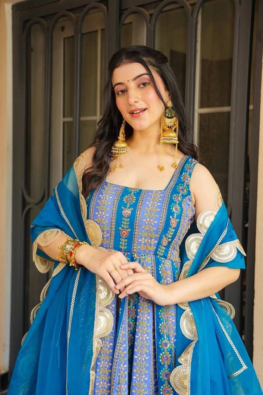 Pure Jimmy Organza Silk Digital Printed Anarkali Gown with Georgette Dupatta
