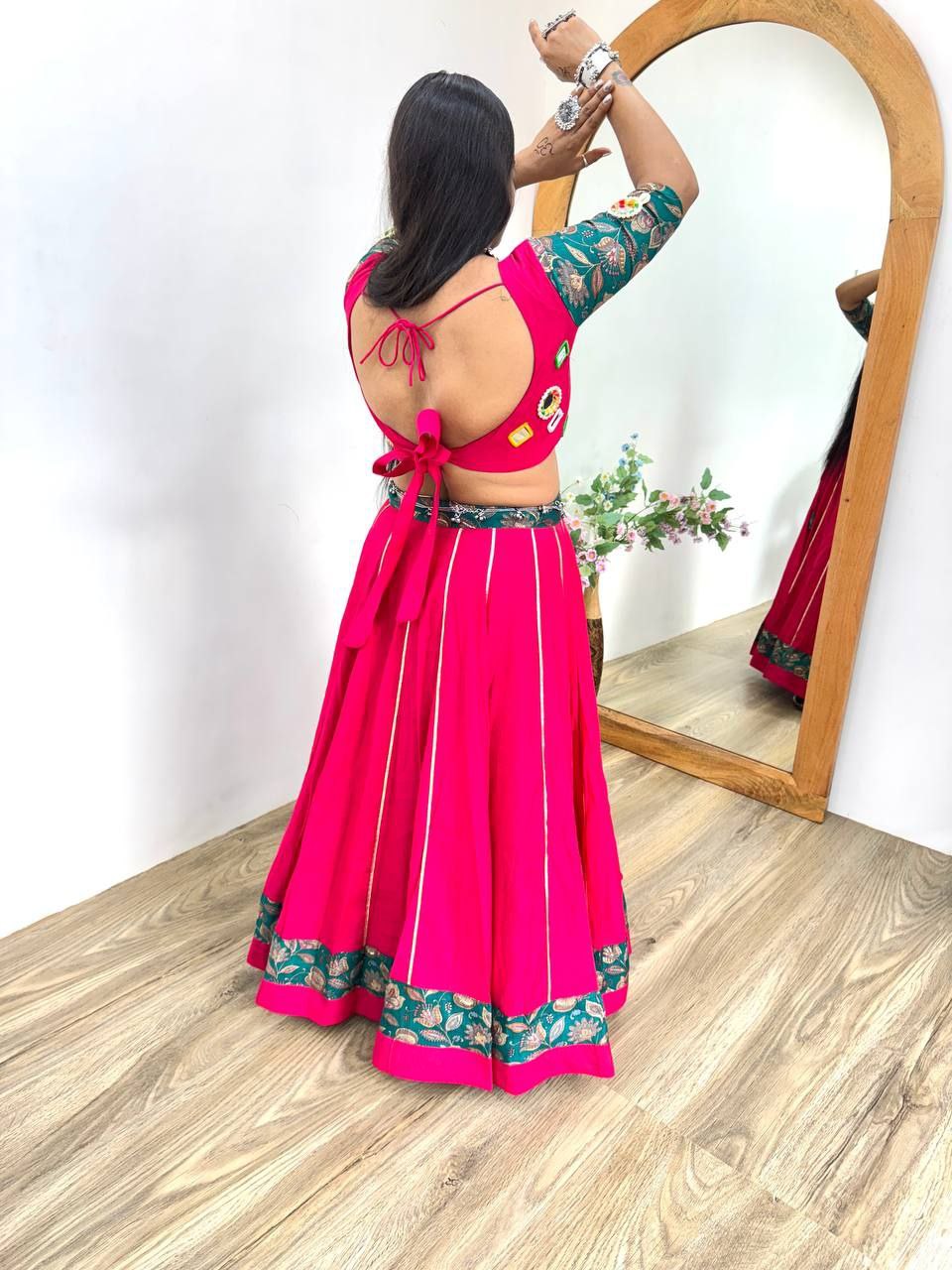 Multicolor Roman Silk Lehenga with Sabyasachi Style Blouse & Lampi Lace Work